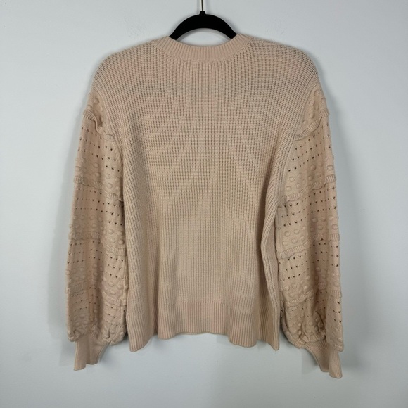 Entro Blush Cream Textured Puff Balloon Sleeve Crewneck Sweater Neutral Boho - Picture 2 of 4